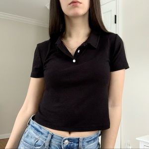 Black Cropped Ribbed Polo Small